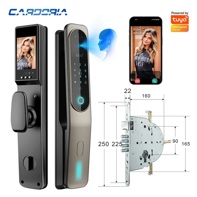 Electric Tuya App 3D Face Recognition Smart Doorlock Fingerprint Biometric Password Full Automatic Wifi Door Lock with Camera