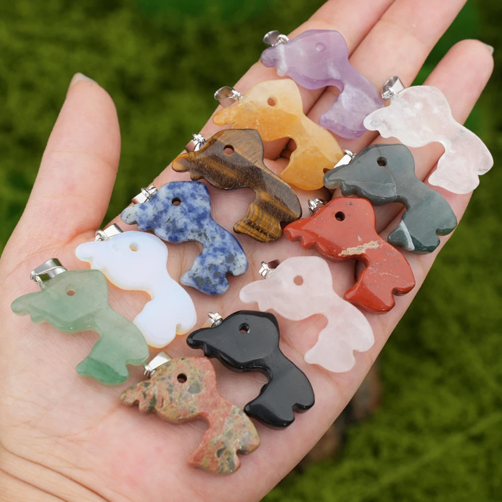 

21x32MM Christmas Deer Stone Pendant for Making Jewlery Necklace Reiki Healing Crystal Handmade Craved Animal Figurine Gifts