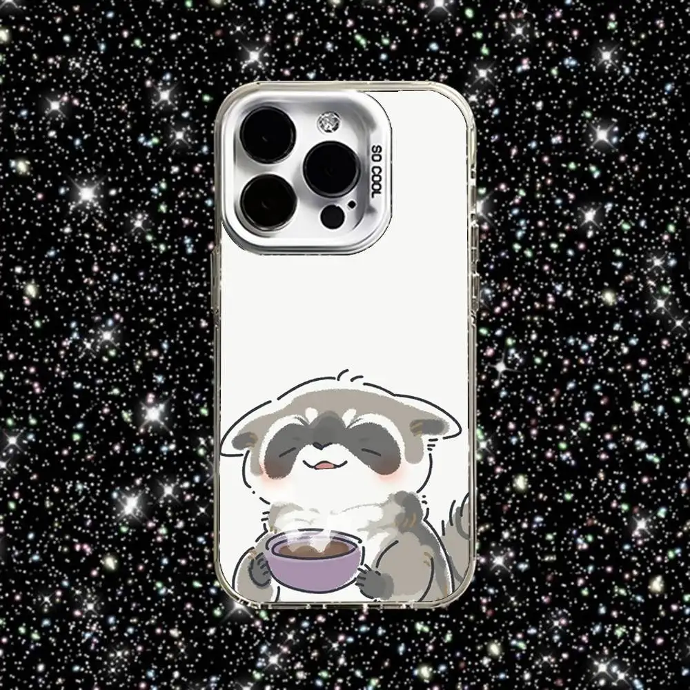 Чехол для телефона с милыми животными в виде енота для iPhone 16,15,14,13,12,11, Pro, XS, Max, Plus, Mini, SE, White Candy, матовый противоударный чехол