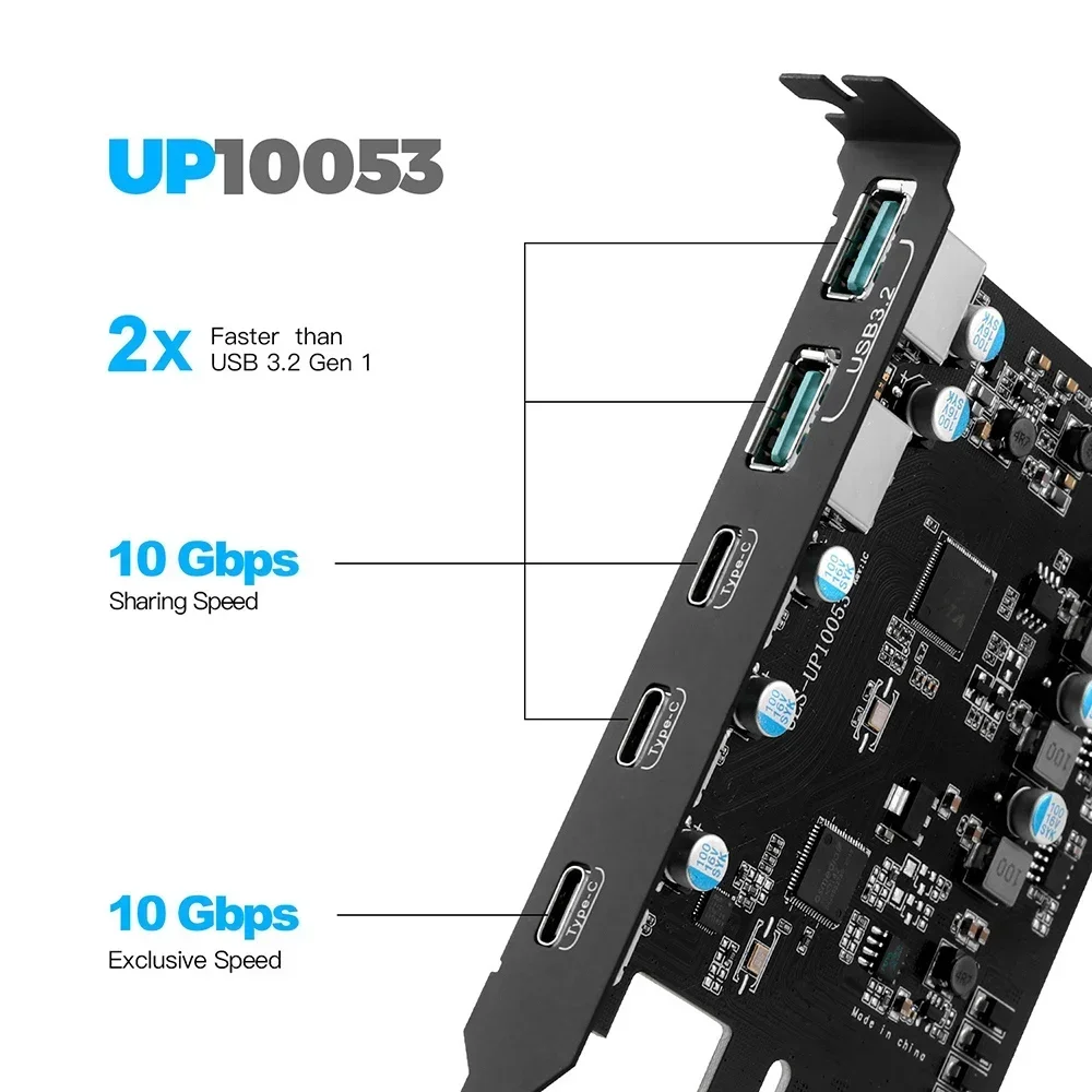 PCIE X4 To USB 3.2 10Gbps Gen2 3 Port Type C Expansion Card Dual USB A + Three TypeC Adapter Converter Chip ASM3142 With VL822