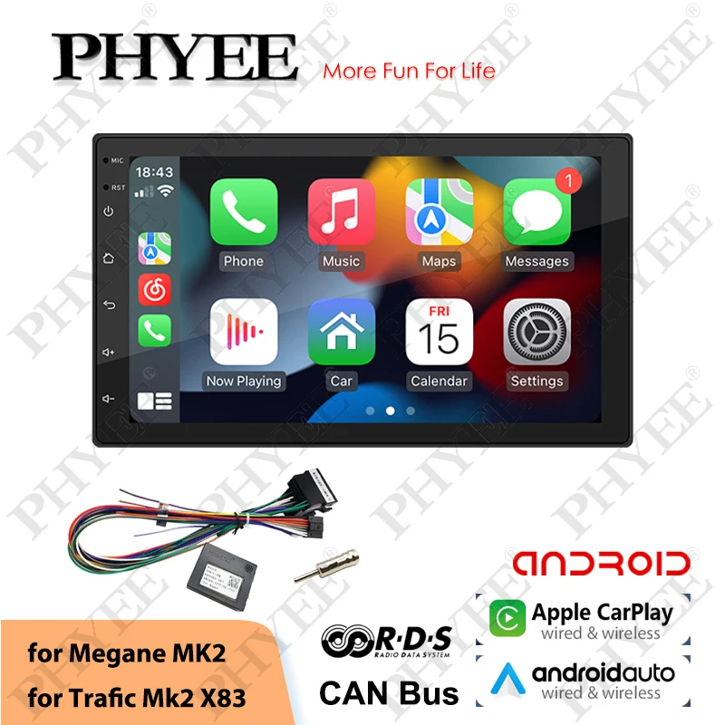 2 Din Android Car Radio CAN Bus Decoder Carplay Android-Auto Bluetooth Wifi RDS GPS Head Unit for Renault Megane 2 Trafic X83