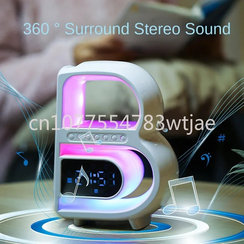 Big B Bluetooth speaker wireless charging with clock, colorful ambient light, subwoofer