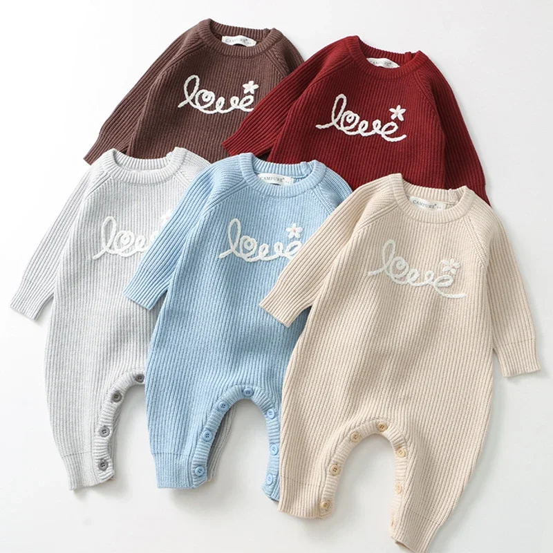 2026 ملابس الربيع الطفل السروال القصير ملابس الطفل الدافئة متماسكة رومبير الوليد الرضع صبي فتاة اليدوية التطريز بذلة الخريف الملبس