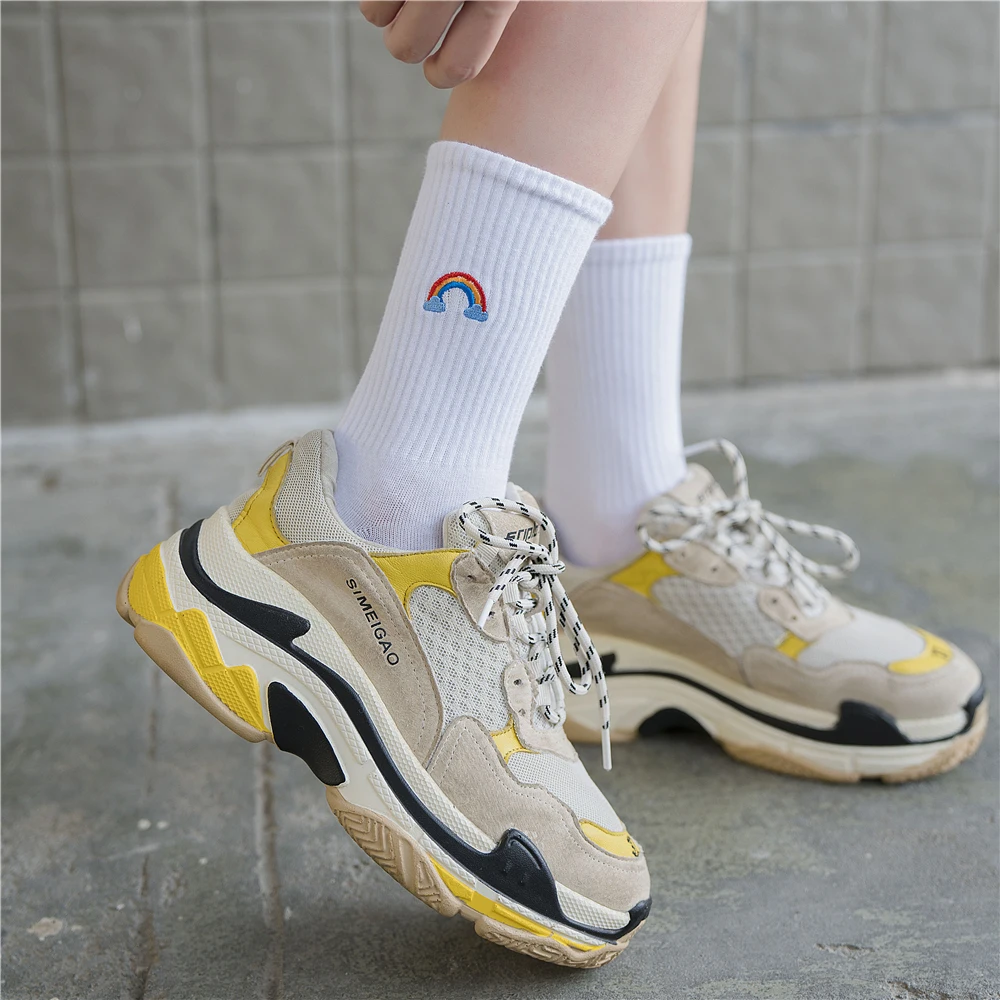 Fashion Embroidery Weather Forecast Pattern Funny Mood Barometer Socks Lightning Rainbow Rain Sunny Hipster Sokken Dropship