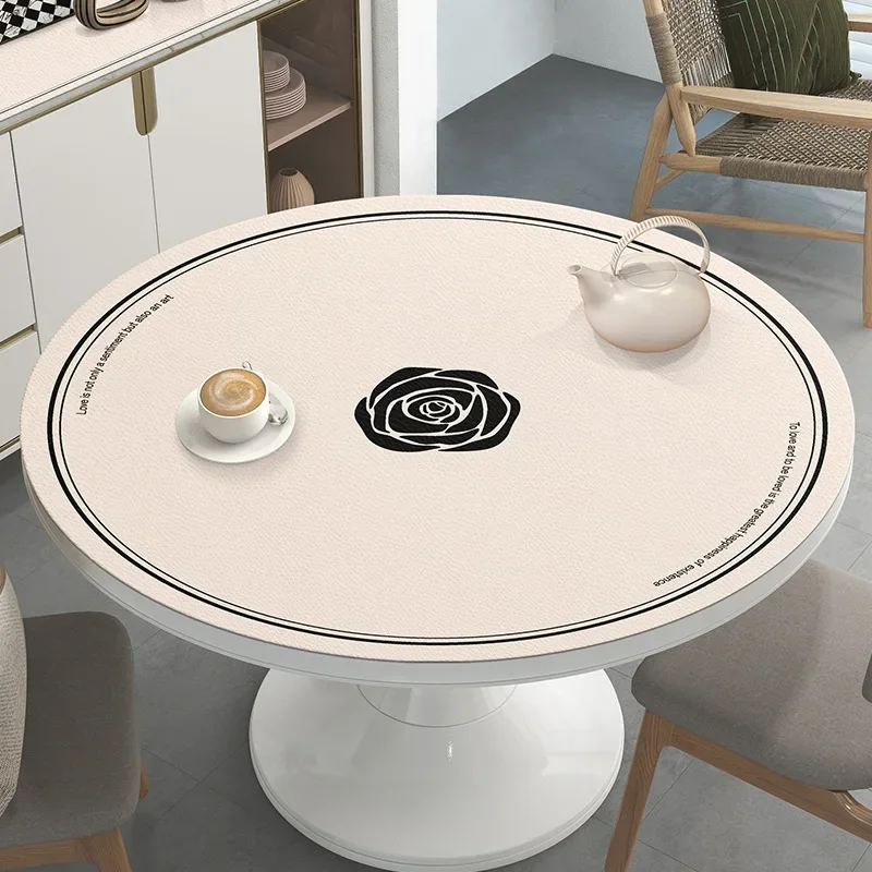 Waterproof Oil-Proof Leather Tablecloth Round Tablecloth Anti-Scalding Soundproof Home Dining Table Mat Office Desk Pad