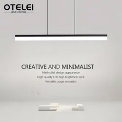 Simple LED Office Pendant Light Modern Strip Aluminum Acrylic Home Light Living Room Dining Room Interior Decor Chandelier Light