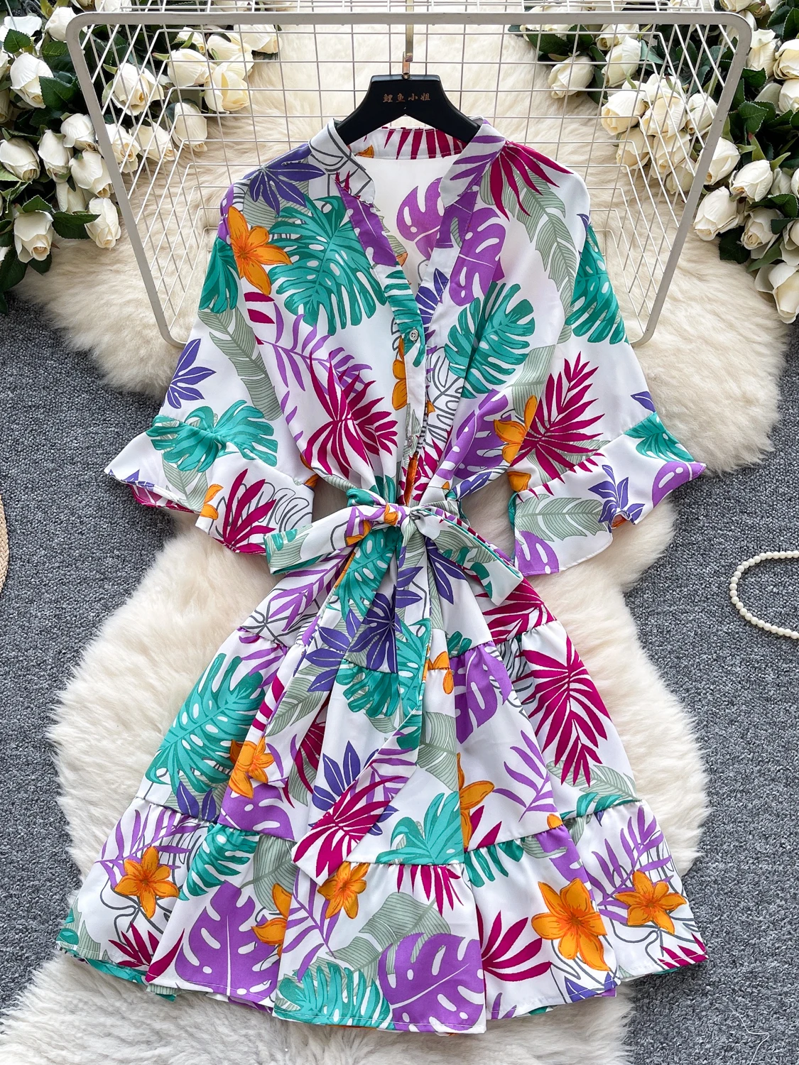 Gonna a trapezio con cintura e cravatta in vita da donna con stampa floreale estiva Dr Or Sve Vita alta Pendolarismo Sle Versione coreana Ci Outfit