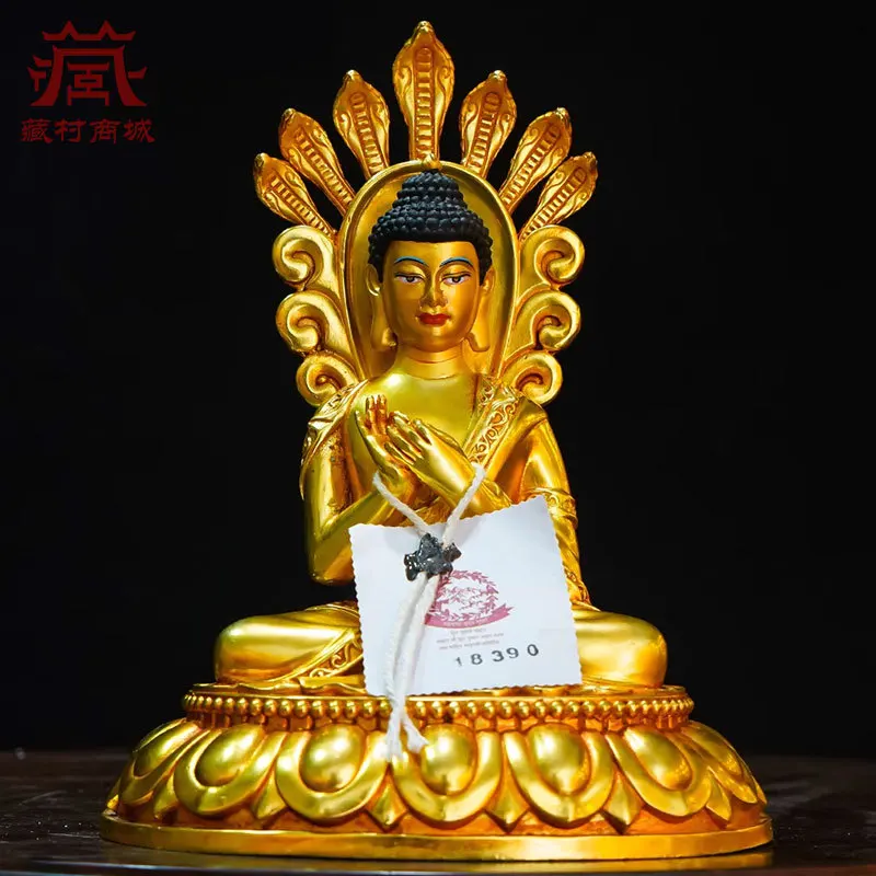 Fully Gilt Sculpture of Tree Bodhisattva, Dragon Venerable Buddha Bronze Statue Ornament