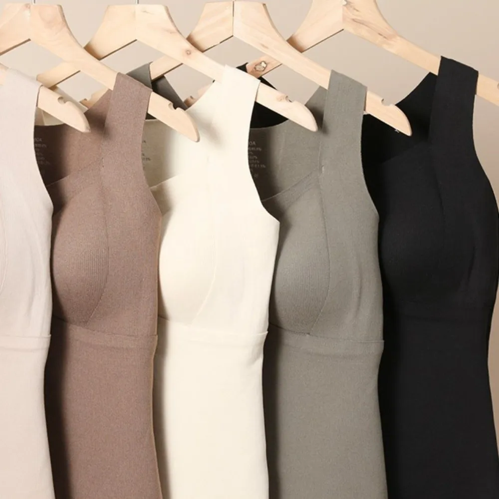 Simple Bottoming Shirt Women Warm Vest Solid Color Soft Chest Pad Vest Comfortable Slim Wool Blend Vest Autumn Winter