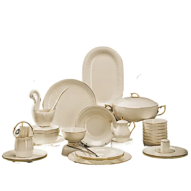 for Dish Set Household Bone China Tableware Set Pure White Light Luxury High Sense Jingdezhen Ceramic Housewarming