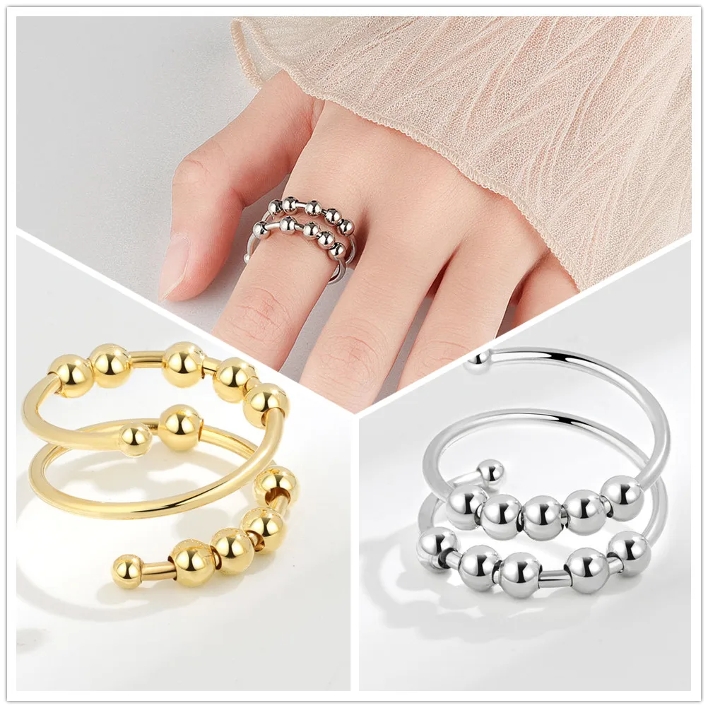 anti stress rotating beads ring for girls anxiety relief spinning twisted metal spinner fidget ring Birthday party gifts
