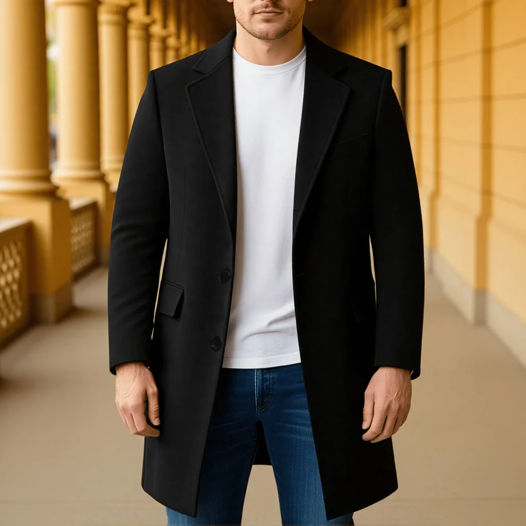 

Мужское стильное однобортное пальто из шерстяной смеси, теплые пальто для осени и зимы, однотонная верхняя одежда