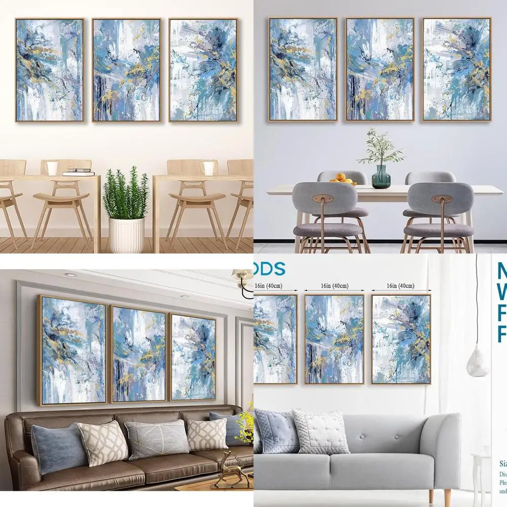 

Modern Blue Gold Splash Artwork - 3-Piece Framed Canvas Wall Decor for Living Room & Bedroom