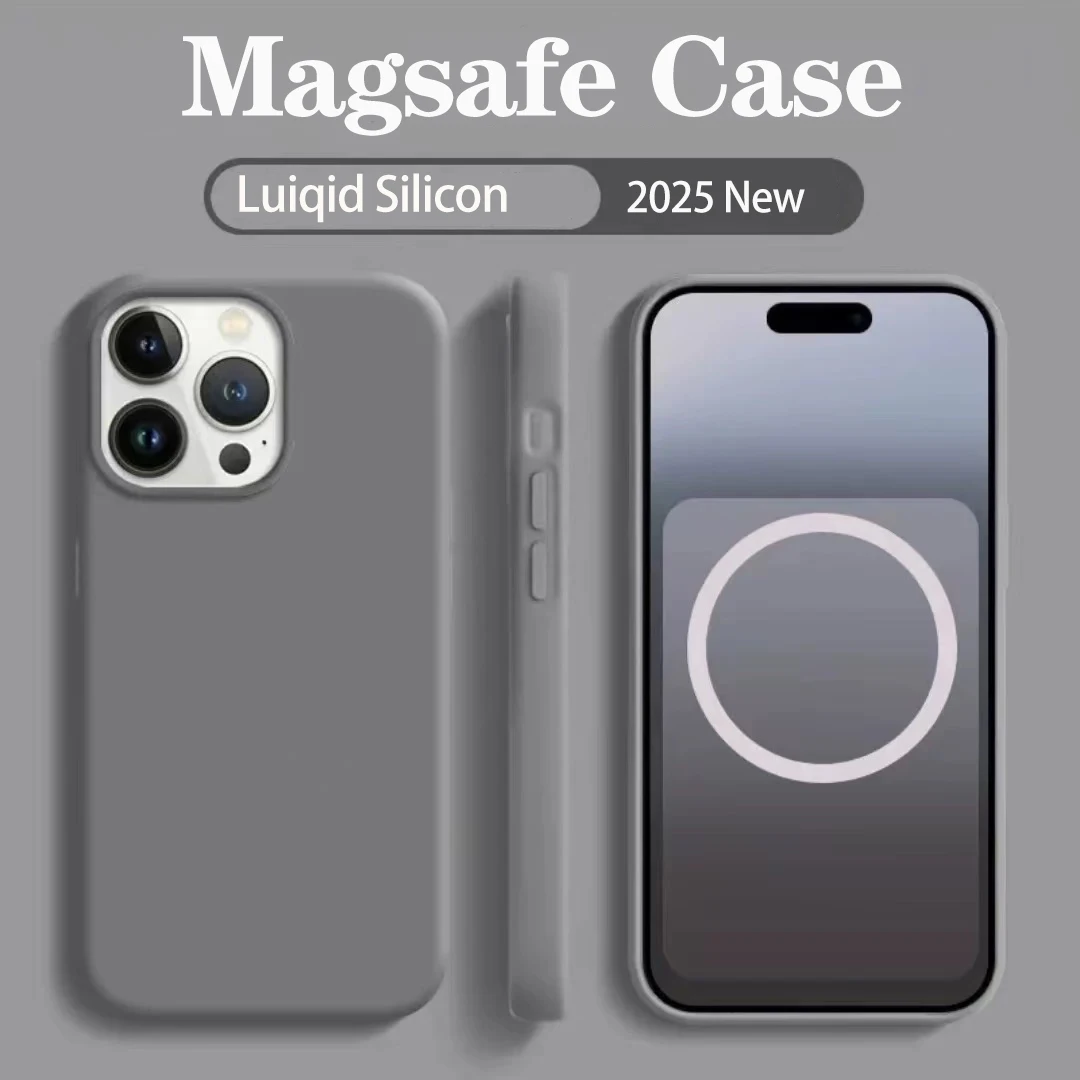 حافظة ناعمة من السيليكون السائل Magsafe لهاتف أبل آيفون 13 16 15 14 12 برو ماكس شحن لاسلكي مع شعار 16 غطاء مغناطيسي