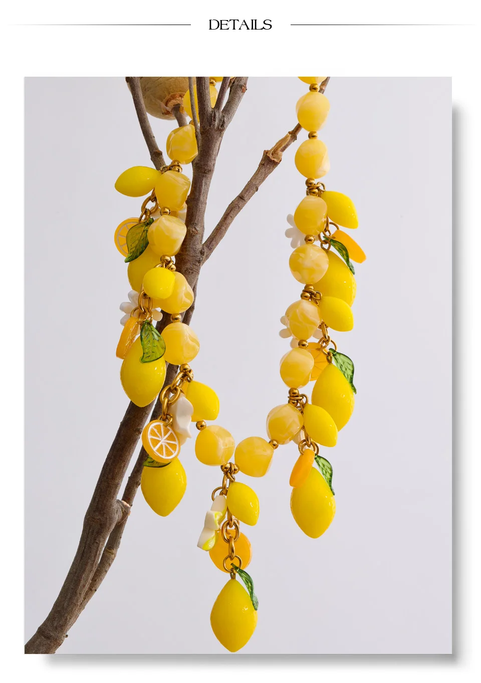 Yhpup Frühling Sommer Stil Zitronen-Charm Statement-Halskette Armband Set 2026 Blumen-Acrylharz-Kette Handgemachter Schmuck – Detail 8