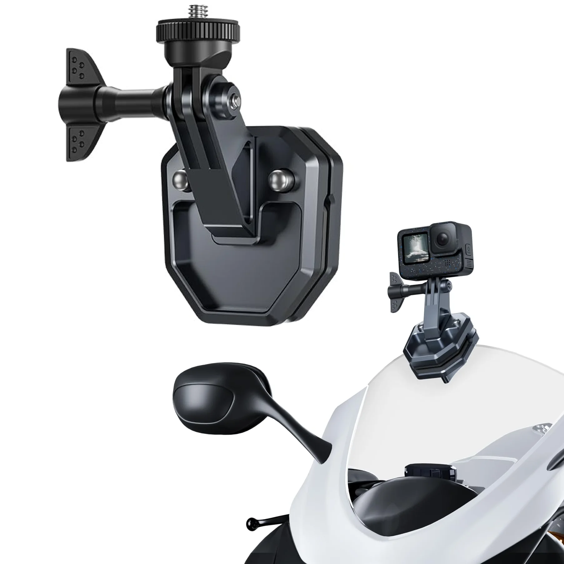 TELESIN Motorcycle Windshield Clip Camera Mount Motorbike Windscreen Clamp for GoPro 13 12 11 10 9 8 7 DJI Osmo 360 Action 5 Pro