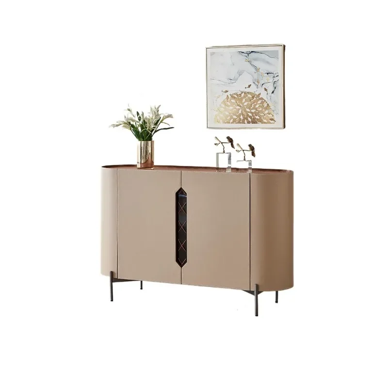 

Light luxury saddle leather entrance table, small apartment foyer minimalist storage side cabinet, modern simplicity