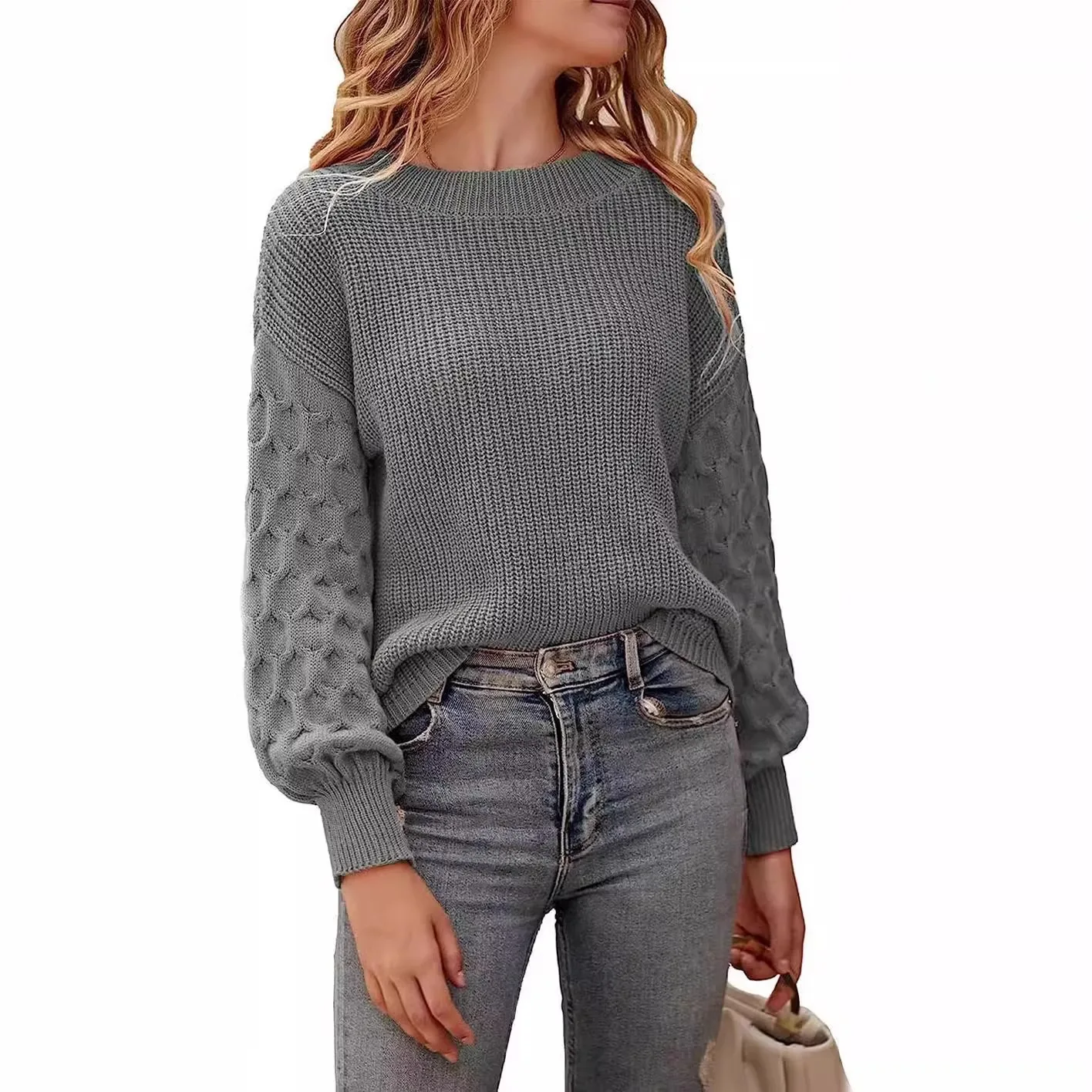 2025 Women's Autumn/Winter Knitted Sweater Loose Casual Style Hoodie Thickened Warmth Solid Color SweaterLong Sleeved Round Neck