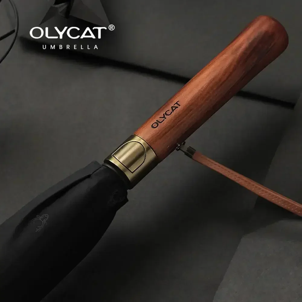 

Большой зонт Olycat с деревянной ручкой для мужчин и женщин, автоматический длинный зонт, двухслойный, большой зонт, ветрозащитный, прочный
