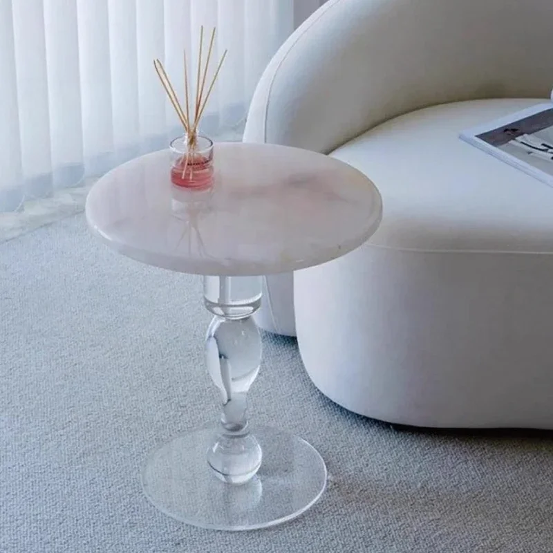 Pink jade marble small coffee table light luxury coffee table