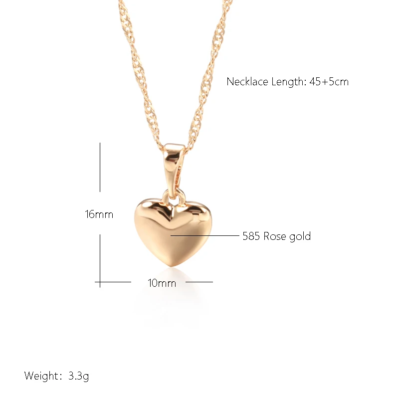 JULYDREAM Minimalist Style 585 Gold Color Heart Pendant Necklace Trendy Women Jewelry Party Wedding Accessories Match Earrings