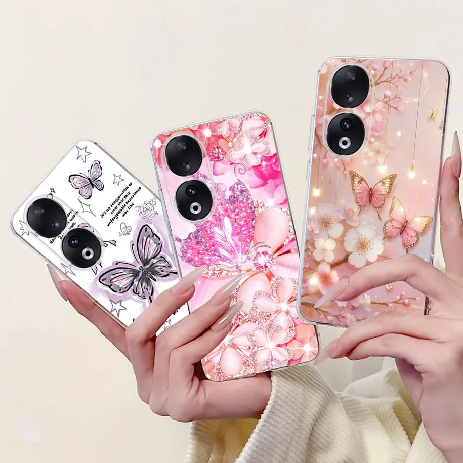 For Honor 90 Lite Case CRT-NX1 Funda Fashion Butterfly Soft Silicone Transparent Slim Capa Bumper For Honor 90 Pro REA-NX9 Cover