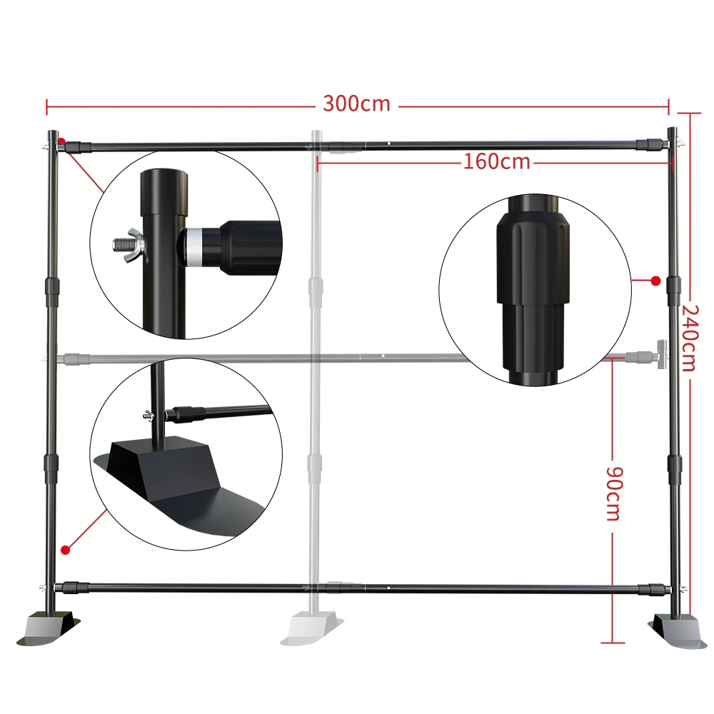 SH 2.4*3.0M Telescopic Background Support Pole Stand Heavy Duty Base for Photography Backdrop Show Party Adjustable Frame Weddin