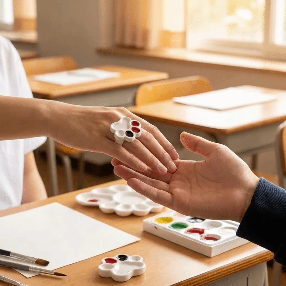 Convenient Portable Cat Paw Ring Palette Detachable Cute Paint Palette Ring Plastic Acrylic Paint Tray Student