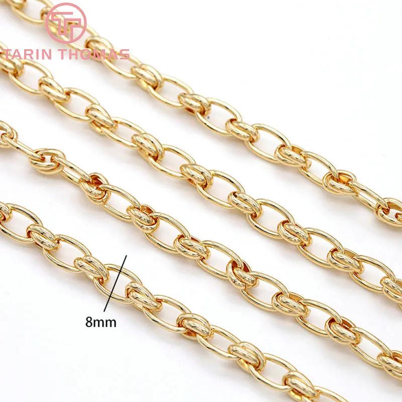 (6350)  50CM Width 7MM 24K Gold Color Plated Brass Necklace Chains Bracelet Chains High Quality Jewelry Accessories Wholesale