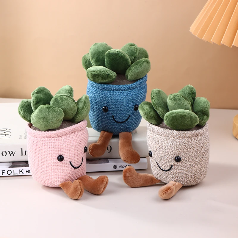 Cute Succulent Flowerpot Pendant Keychain Plush Doll Toys Cartoon Potted Plants Keyring Backpack Charms Bag Hanging Ornaments