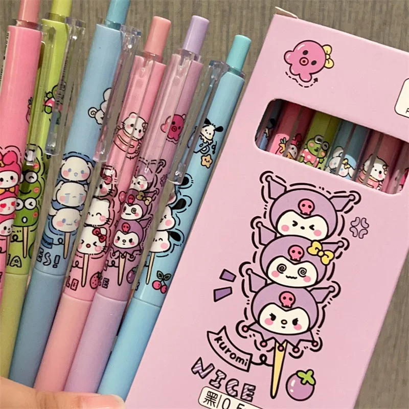 

Sanrio Kuromi 12/18/24pcs 0.5mm High Appearance Level Kawaii Cartoon Push Dry Neutral Pen School Student Stationery