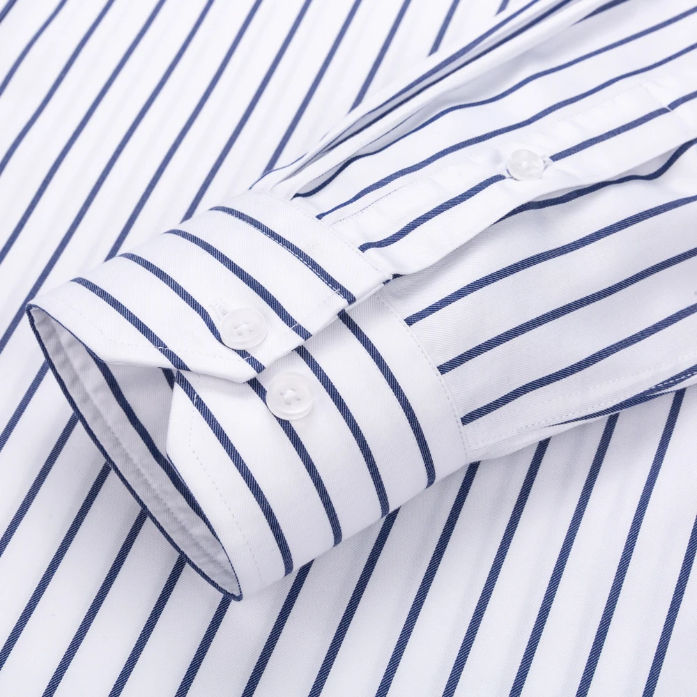 قمصان رجالية منقوشة مخططة غير حديدية بأزرار سفلية قميص قطني بكم طويل للأعمال خالية من التجاعيد قمصان عادية تناسب القماش القطني