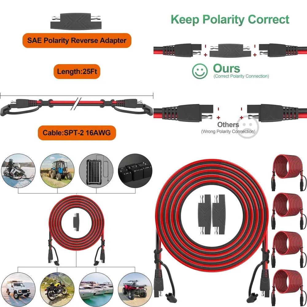 16AWG SAE to SAE Extension Cable, Quick Disconnect Control, 4-Pack Automotive Panel Connector