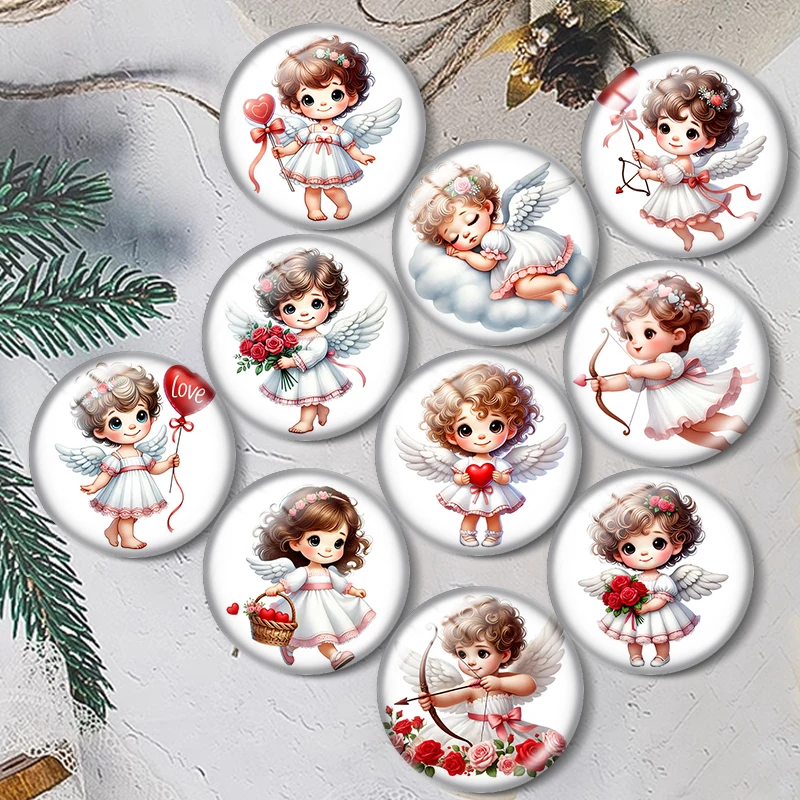 Valentine's cute little ange 12/18/20/25mm glass cabochon  bracelet pendant rings for jewelry demo earrings back Making findings