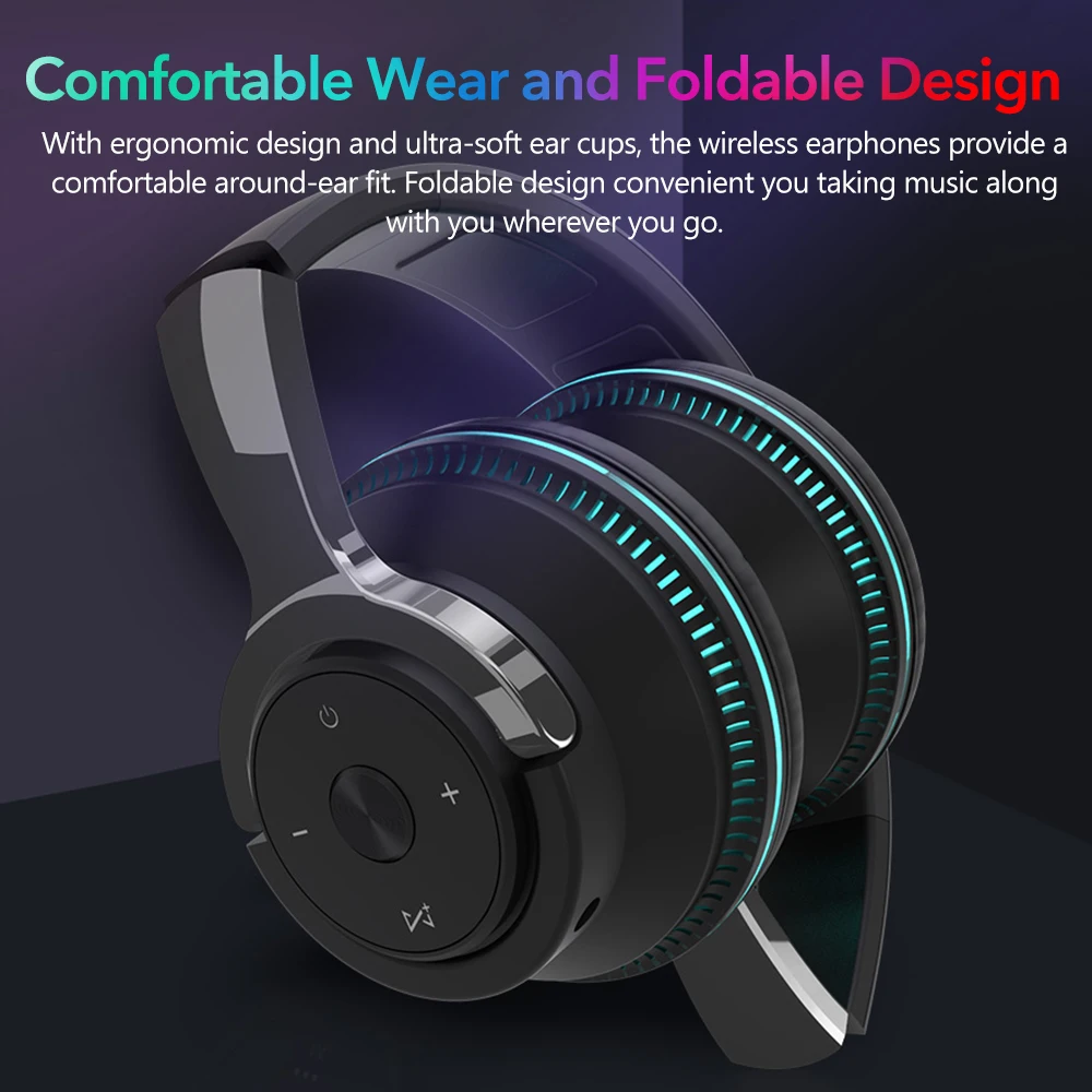 Vtin H2-Écouteurs sans fil Bluetooth 5.1 avec réduction du bruit, oreillettes pliables stéréo avec lumières LED, casques de sauna, super basses