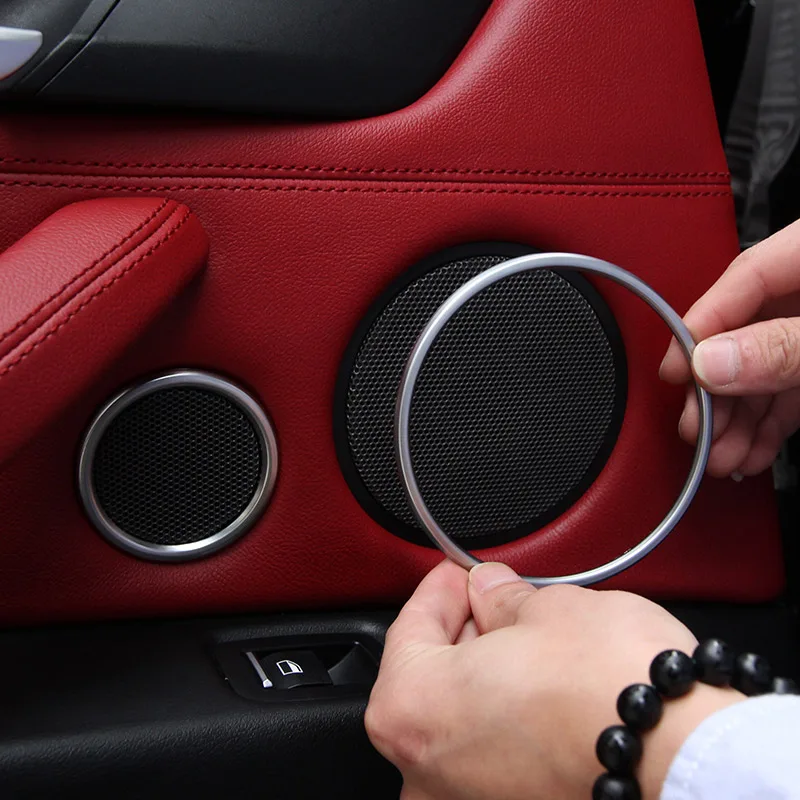 For BMW X5 F15 X6 F16 2014-18 ABS Silver Car Door Audio Speaker Sound Horn Decoration Trim Ring Sticker Interior Car Accessories