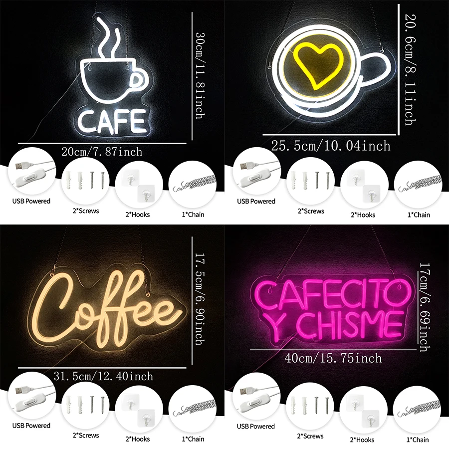 Cafecito Y Chisme Neon Wall Decor, Interesting Coffee Wall Lamp Is Suitable For Cafes, Station Shops, Clubs, Restaurant Signs.