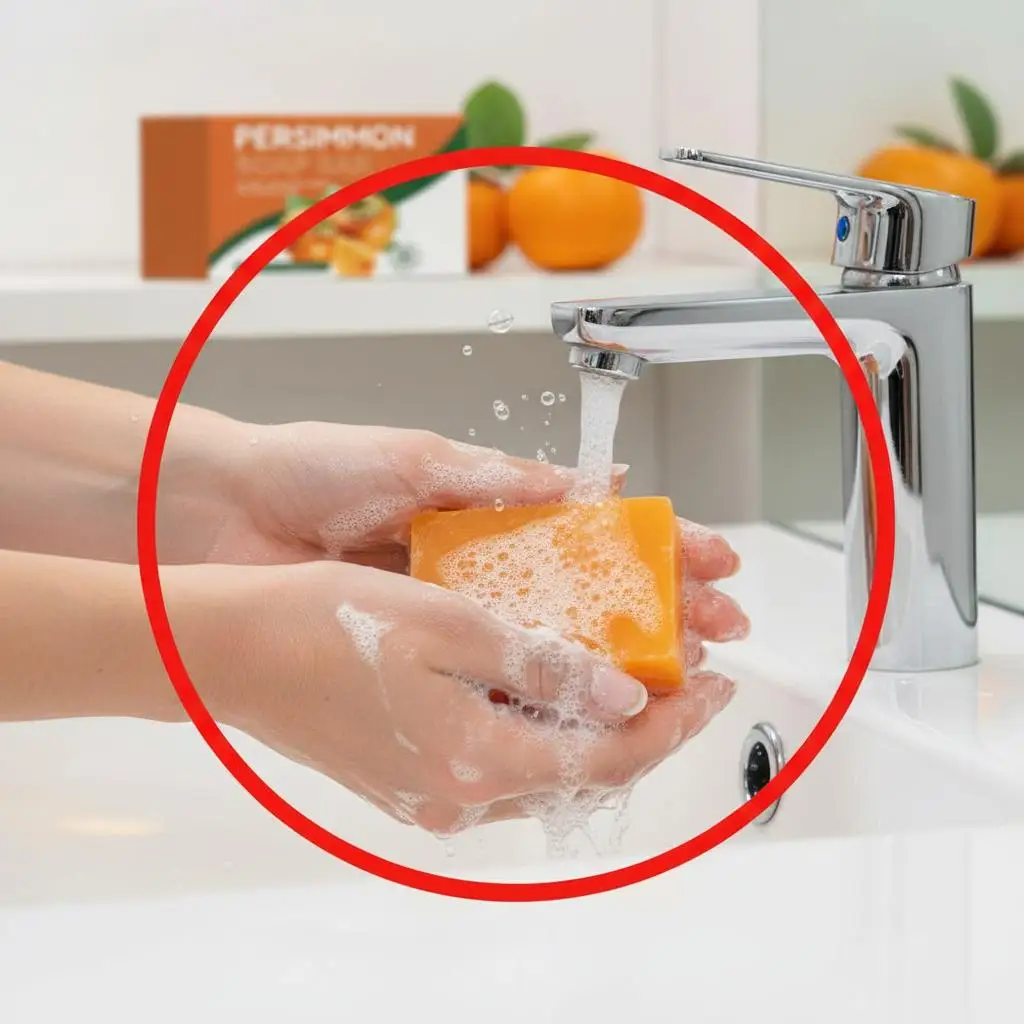 Natural Persimmon Handmade Soap Odor Eliminating Cleansing Bar With Pure Persimmon Extract Plant-Based Mild Formula For Face
