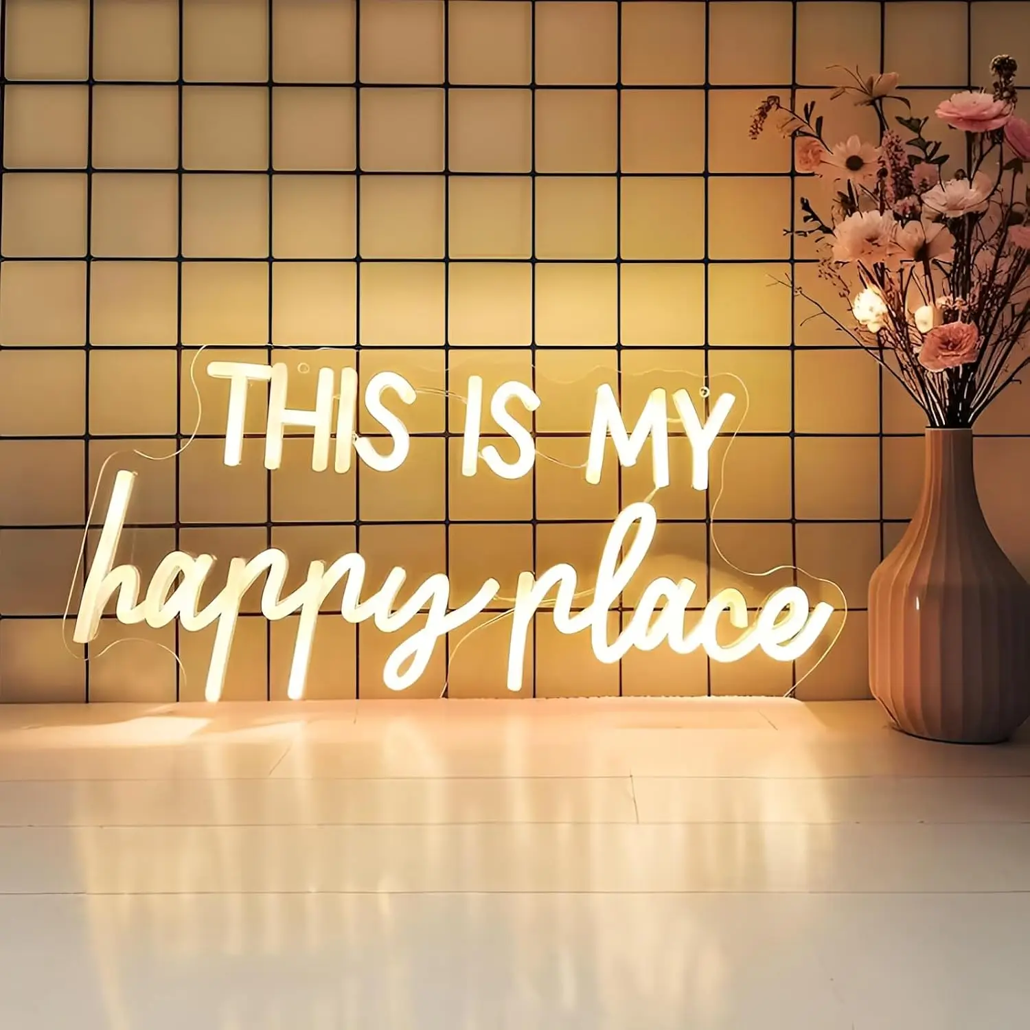This Is My Happy Place LED Neon Sign USB Powered Neon Night Light Wall Art Lamp for Bedroom Cafe Home Party Wall Decor Gift