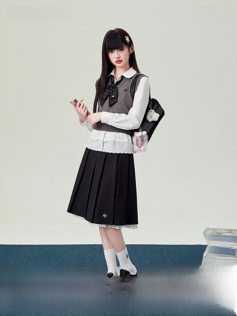 

Вязаный жилет-свитер для женщин, универсальный, для школы, для ношения под одеждой, весенний, с буквенным принтом, с длинными рукавами, стандартной длины