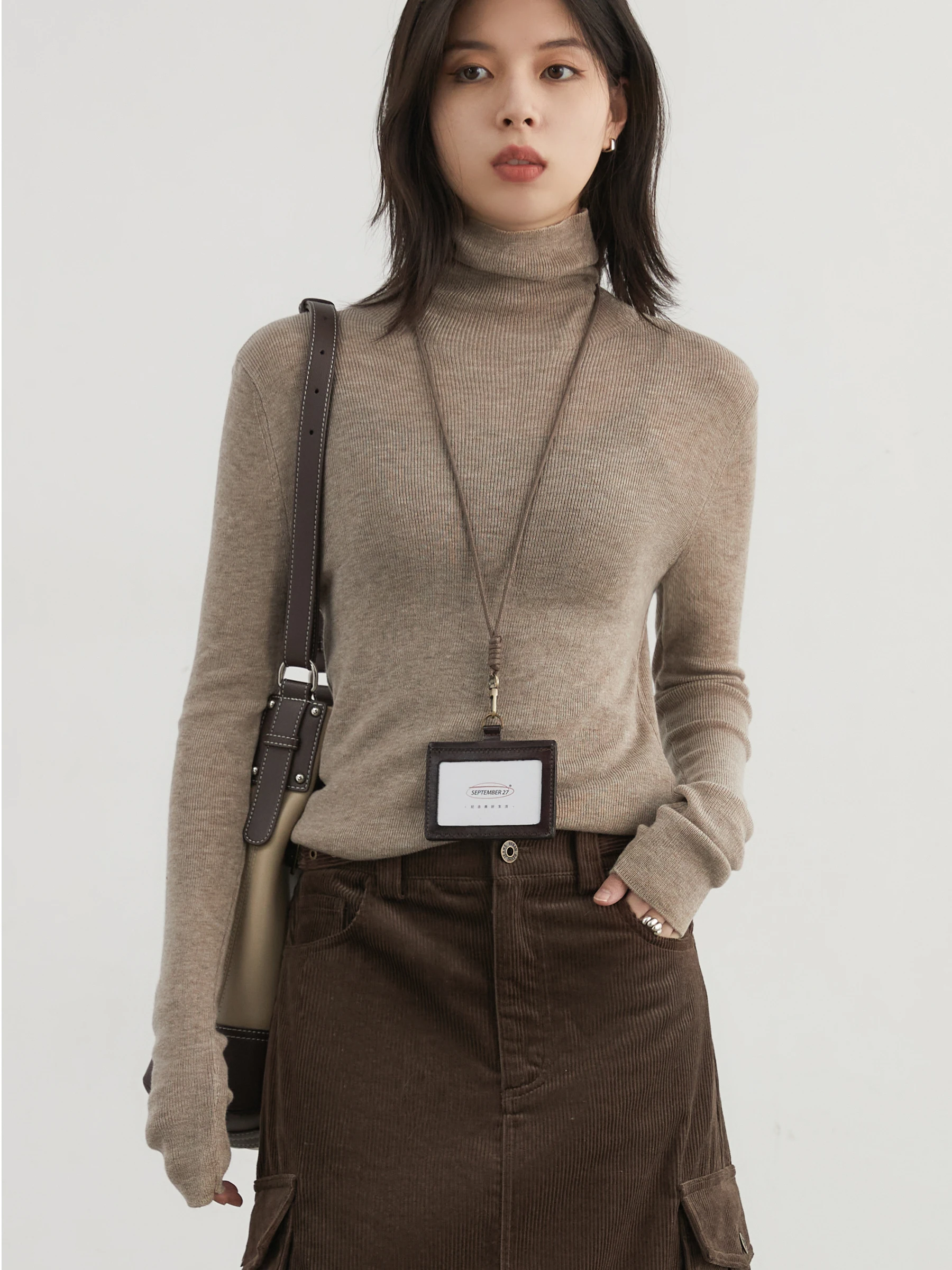 

CHICVEN женский трикотаж High Ne, облегающий цветной базовый топ, зимний повседневный длинный топ из смеси полиэстера