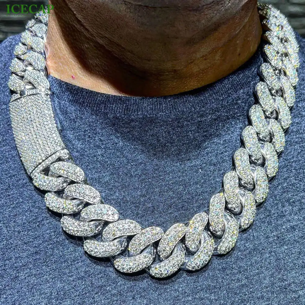 

Factory Price Customized Iced Out Jewelry Hip Hop Necklace 18mm Vvs Moissanite Diamond Cuban Link Chain