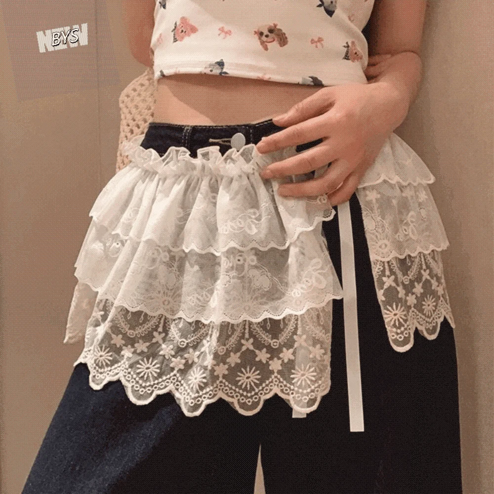 Rok Mini Renda Balletcore Elegan Gaya Korea Y2k Rok Ruffle Pinggang Tinggi Model Bunga untuk Wanita