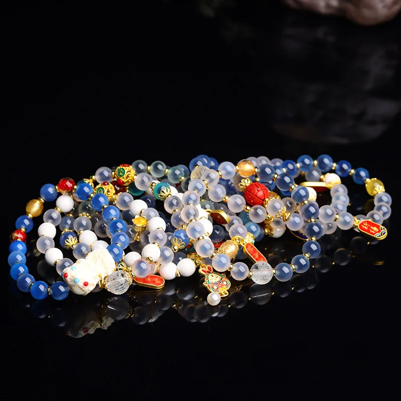 Ancient Craft Half-Sugar Glass Bracelet Original Sugar Heart Gold Leaf Tara Heart Sutra Hand Chain Fashion Jewelry