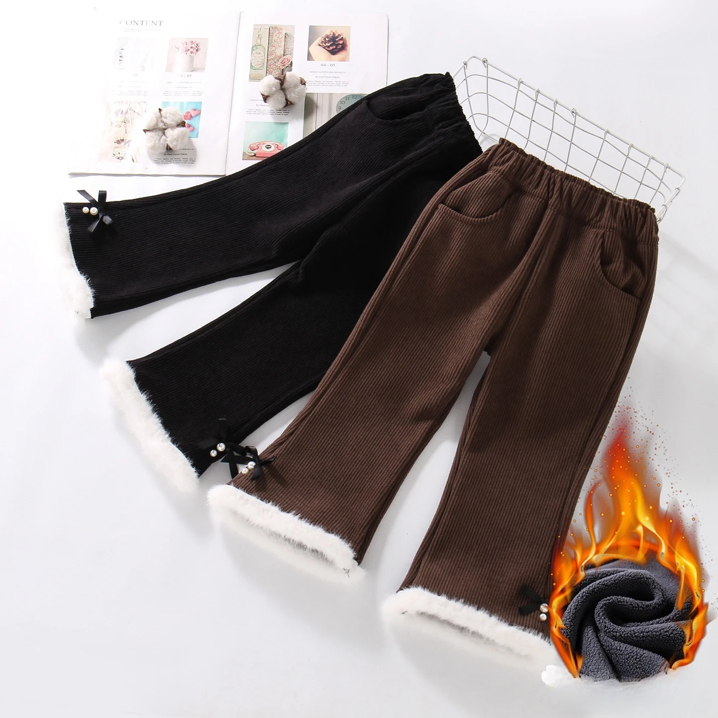 

Autumn and winter girls' fleece pants children's fleece pants baby warm fleece flared pants
