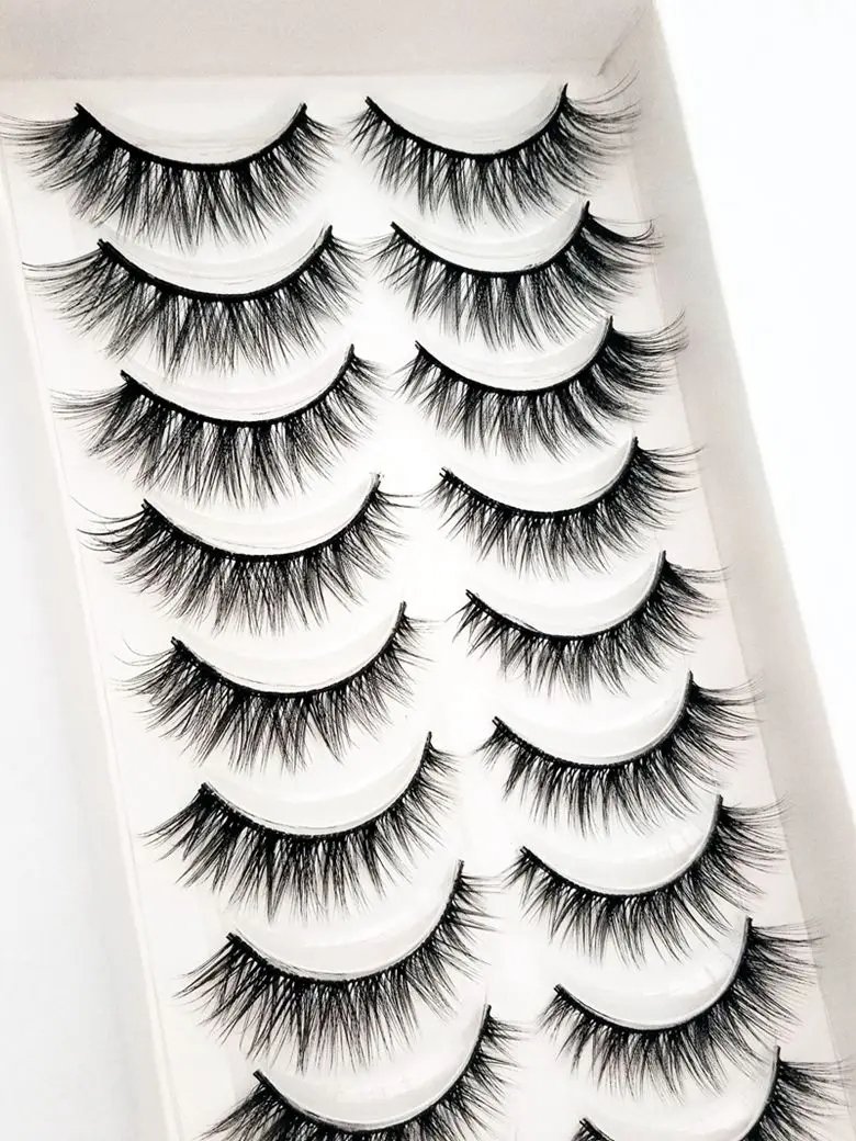 HBZGTLAD 10 Paar künstliche Nerz-Falsche Wimpern, natürliches langes Make-up, 3D-Nerzwimpern, Verlängerungswimpern, kurze Nerzwimpern für Schönheit – Detail 3