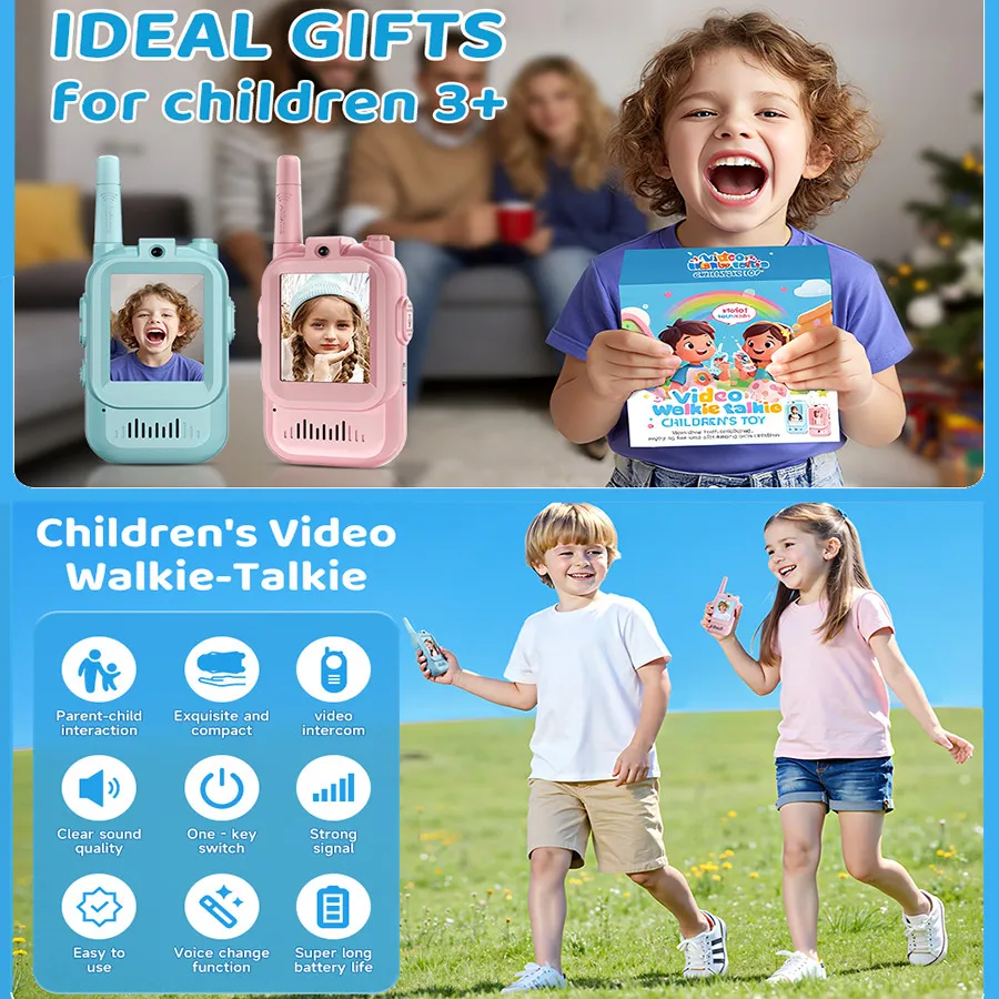 Long Range Walkie Talkie 2-inch Screen USB Rechargeable Handheld 2 Pack Children Video Intercom For Kids Gadgets Technology Gift