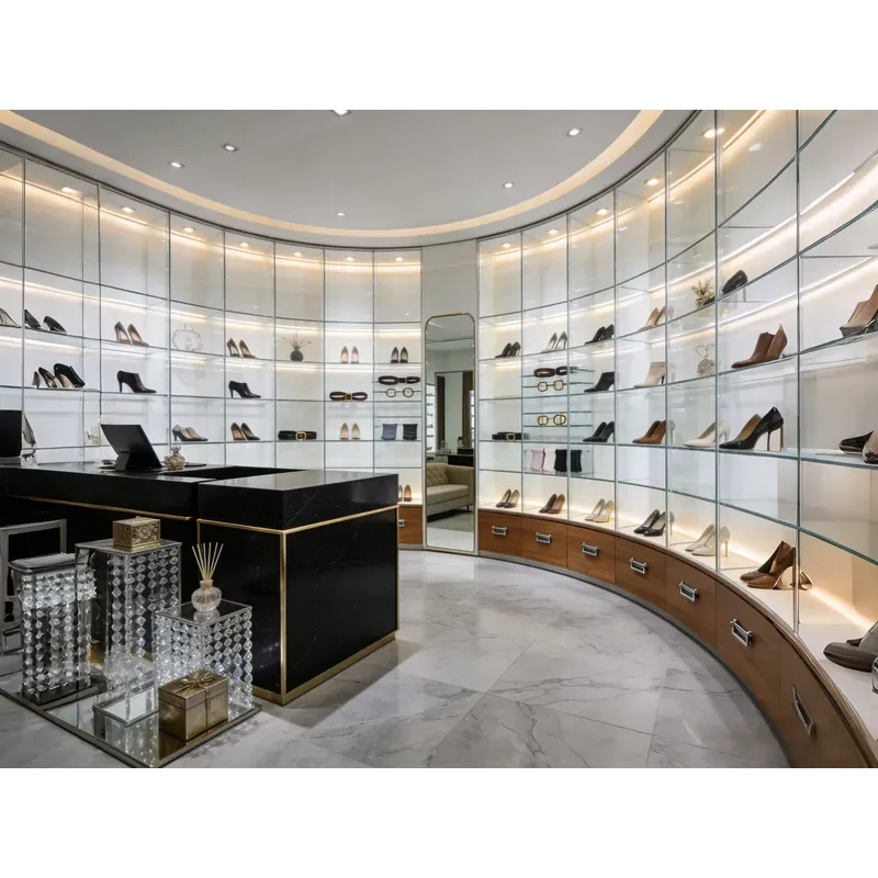 Pull Revolving Display Rack Cabinet Kiosk LED Lighting for Shoes Protective Cover Painted Backdrops for Retail Stores
