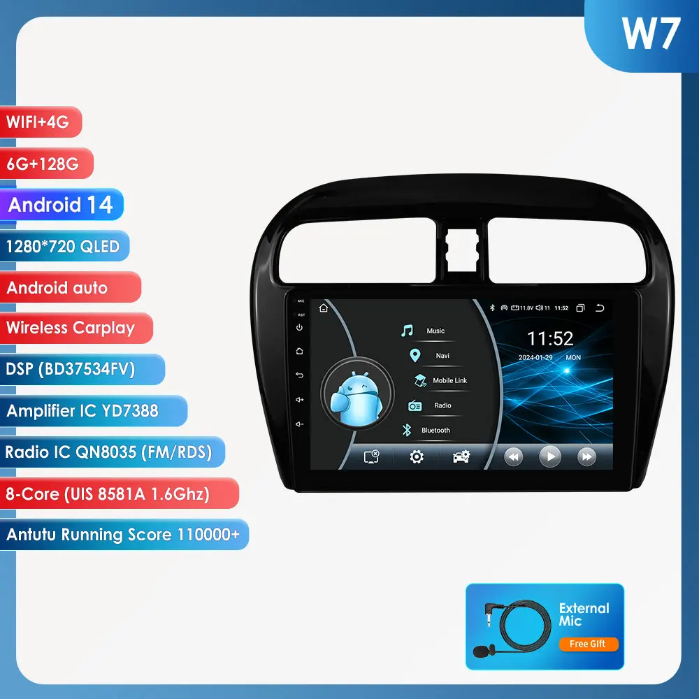 Hizpo Autoradio Carplay 4G AI Systemen Android Autoradio voor Mitsubishi Mirage/Space Star 2012-2023 multimedia Video Player GPS