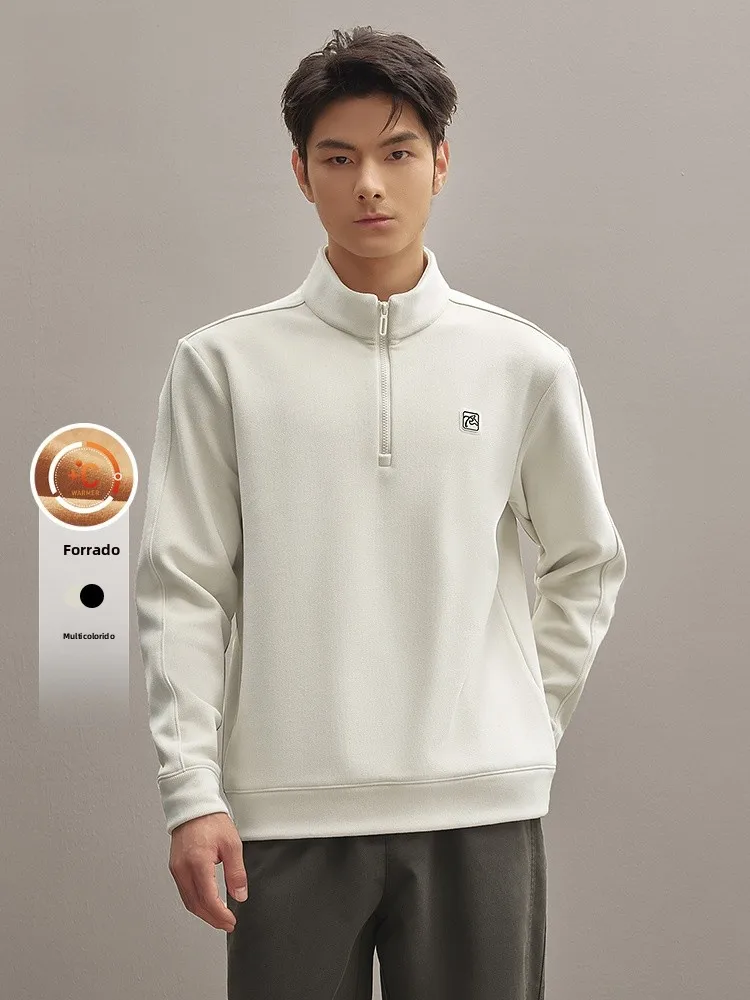 Jaqueta Masculina HLA Sea  Home Fashion Estilo Urbano Manga Longa com Capuz Forrado em Fleece Quente, Meio Zíper e Gola ...